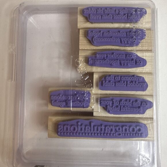 Stampin Up Congrats Wood Stamp Set of 7 Congratulations Happy Postitive Thoughts - Picture 3 of 4